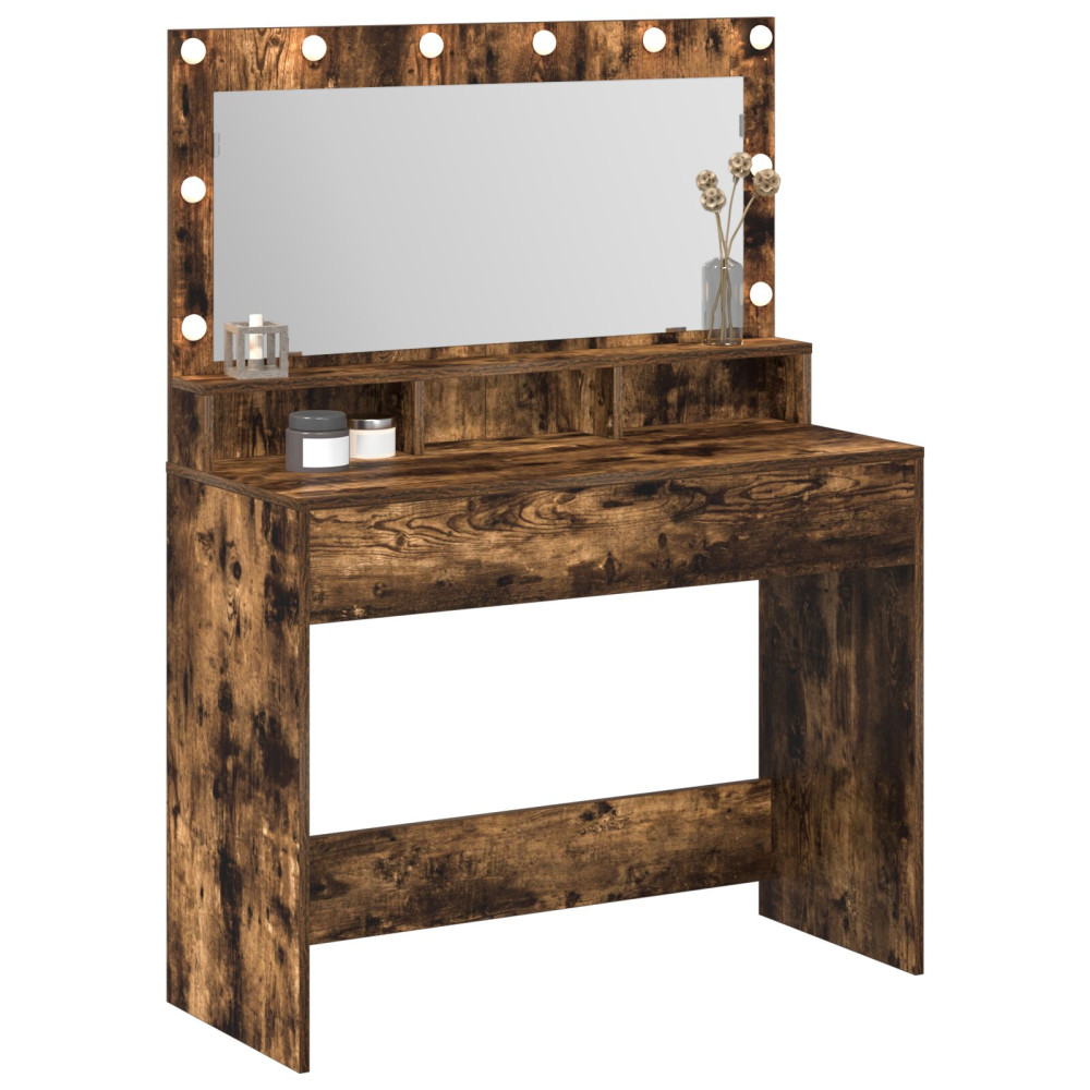 Produktbild för Smyckebord med hylla Rökt ek 100 x 41 x 135 cm Konstruerat trä