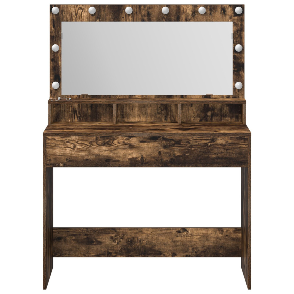 Produktbild för Smyckebord med hylla Rökt ek 100 x 41 x 135 cm Konstruerat trä