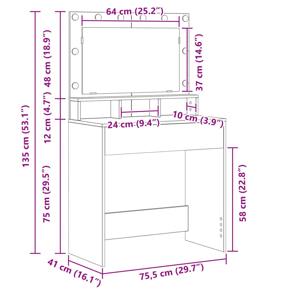 Produktbild för Smyckebord Betonggrå 78,5 x 41 x 135 cm Konstruerat trä