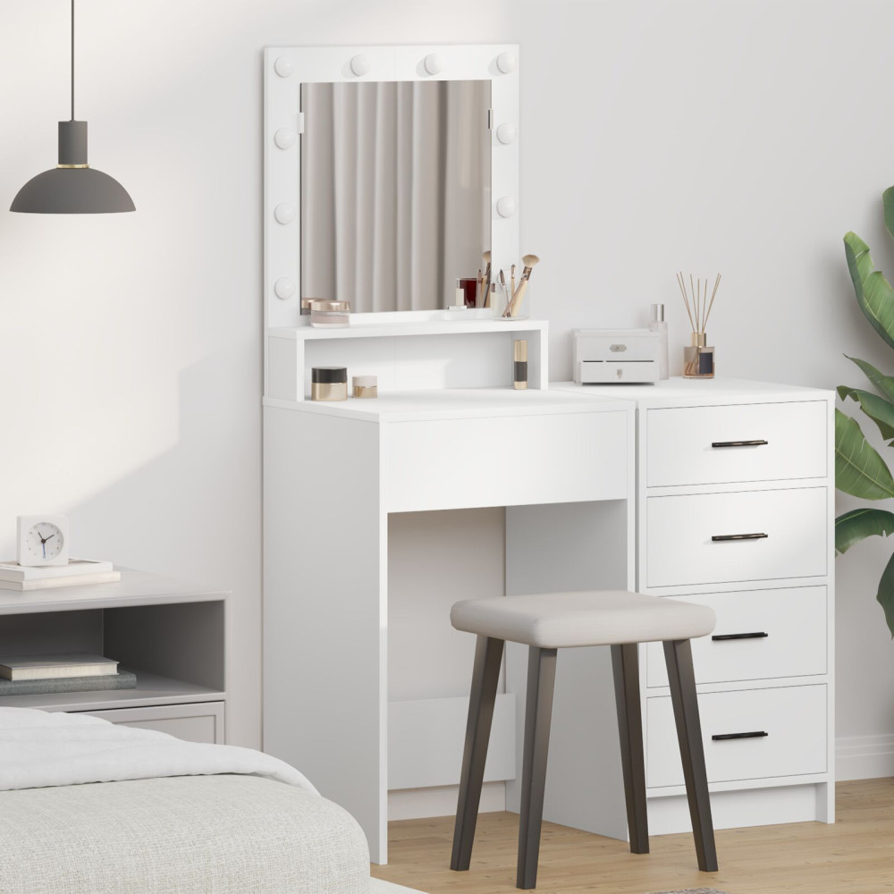 Produktbild för Smyckebord med hylla Vit 50 x 41 x 135 cm Konstruerat trä