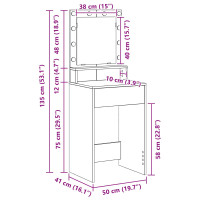 Produktbild för Smyckebord med hylla Vit 50 x 41 x 135 cm Konstruerat trä