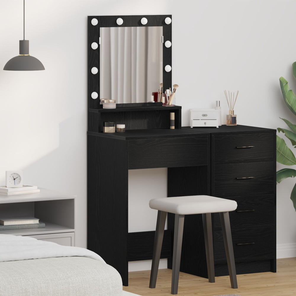 Produktbild för Smyckebord med hylla Svart Ek 50 x 41 x 135 cm Konstruerat trä
