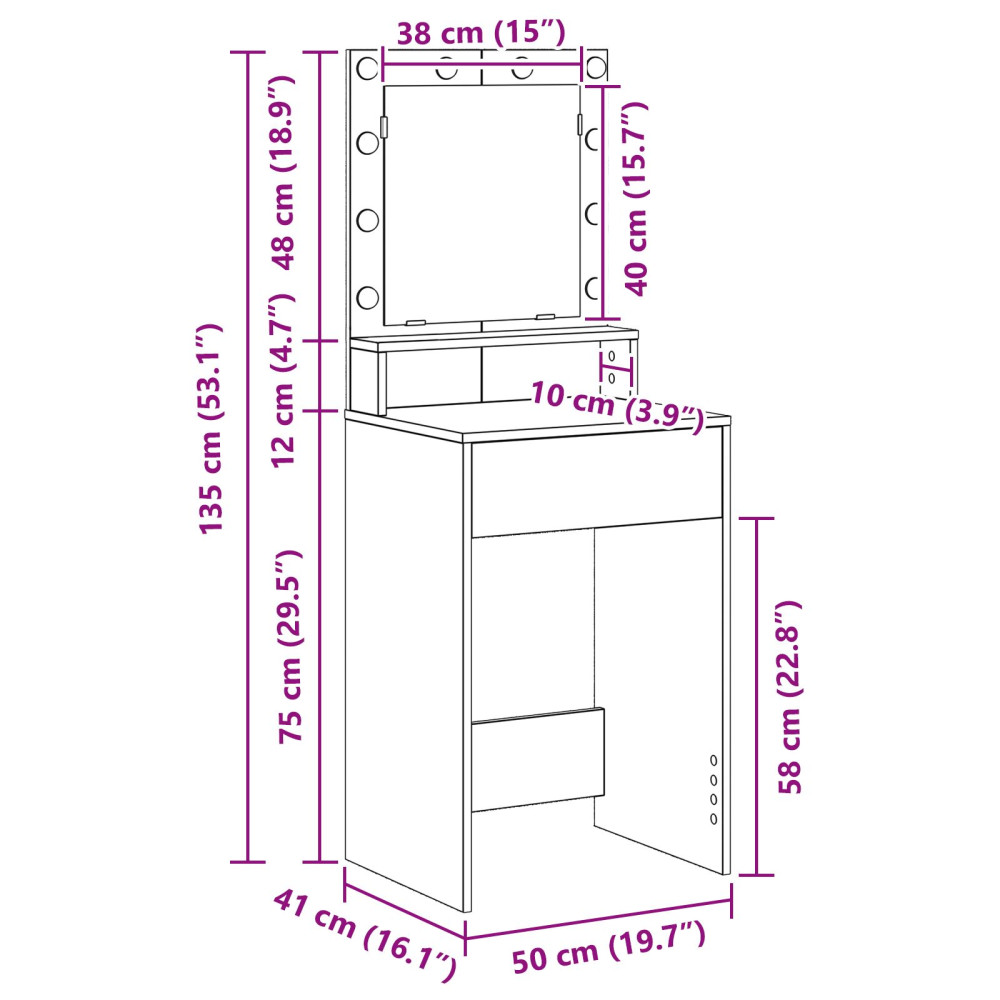 Produktbild för Smyckebord med hylla Svart Ek 50 x 41 x 135 cm Konstruerat trä