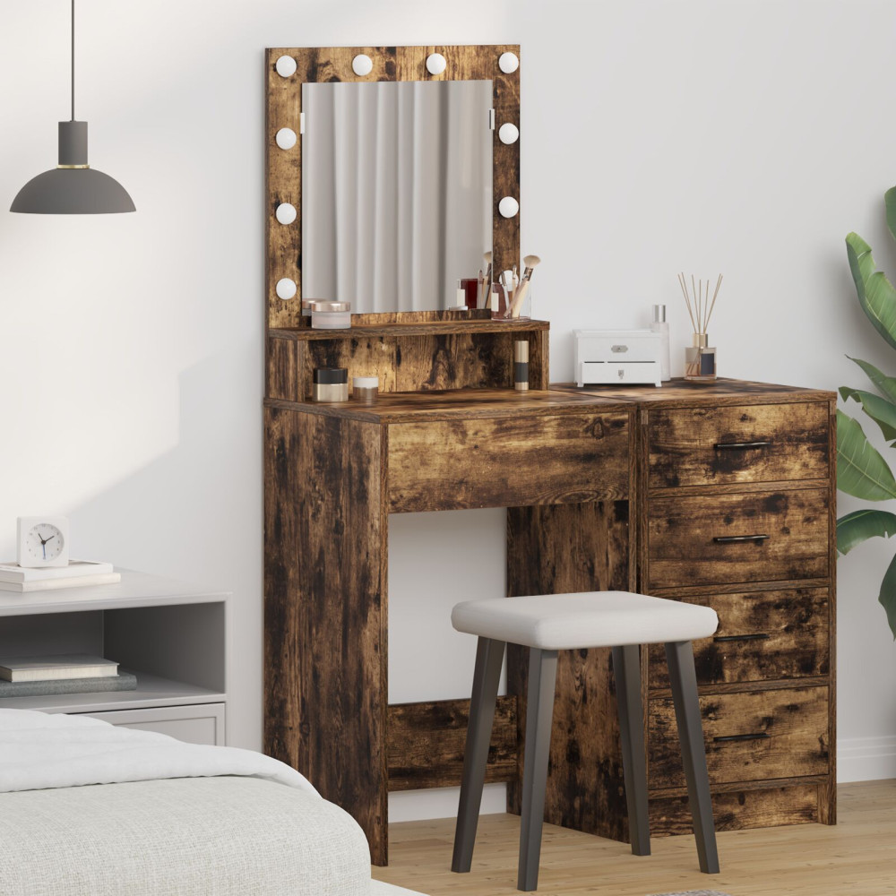Produktbild för Smyckebord med hylla Rökt ek 50 x 41 x 135 cm Konstruerat trä