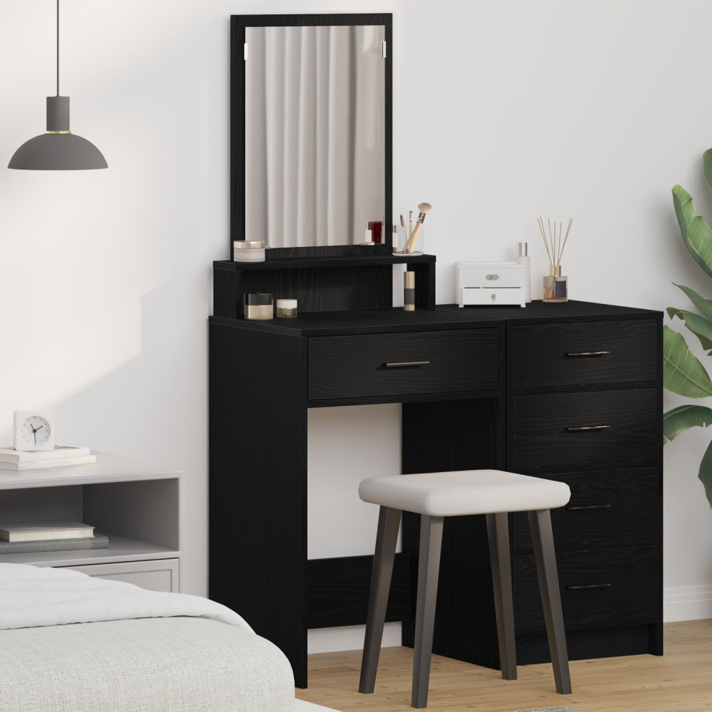 Produktbild för Smyckebord med låda Svart Ek 50 x 41 x 140 cm Konstruerat trä