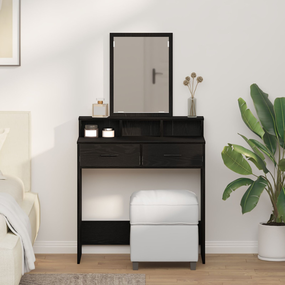Produktbild för Smyckebord med låda Svart Ek 79 x 41 x 140 cm Konstruerat trä