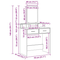 Produktbild för Smyckebord med låda Sonoma-ek 79 x 41 x 140 cm Konstruerat trä