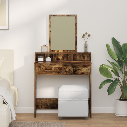 vidaXL Smyckebord med låda Rökt ek 79 x 41 x 140 cm Konstruerat trä