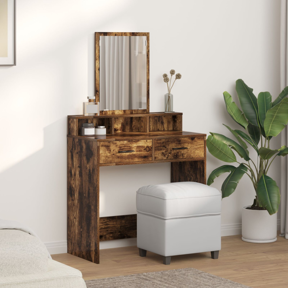 Produktbild för Smyckebord med låda Rökt ek 79 x 41 x 140 cm Konstruerat trä