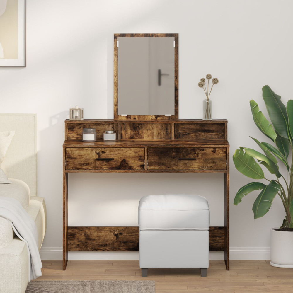 Produktbild för Smyckebord med låda Rökt ek 100 x 41 x 140 cm Konstruerat trä