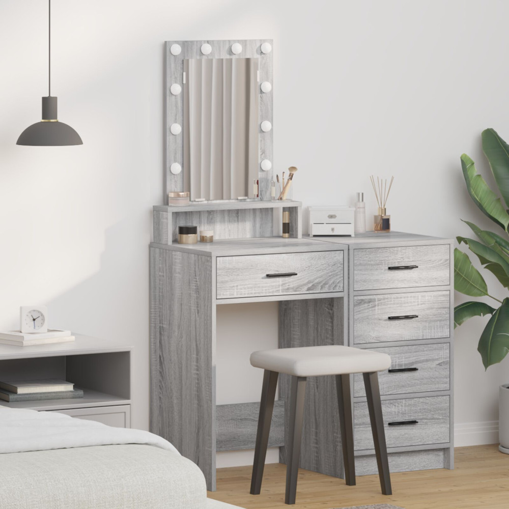Produktbild för Smyckebord med låda Grå 50 x 41 x 140 cm Konstruerat trä
