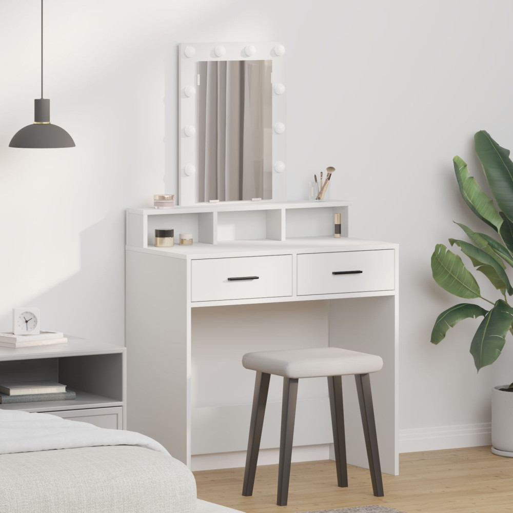 Produktbild för Smyckebord med låda Vit 79 x 41 x 140 cm Konstruerat trä