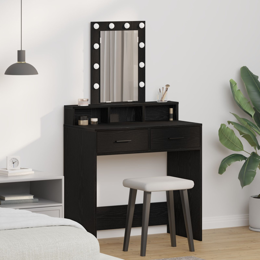 Produktbild för Smyckebord med låda Svart 79 x 41 x 140 cm Konstruerat trä