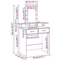 Produktbild för Smyckebord med låda Svart 79 x 41 x 140 cm Konstruerat trä