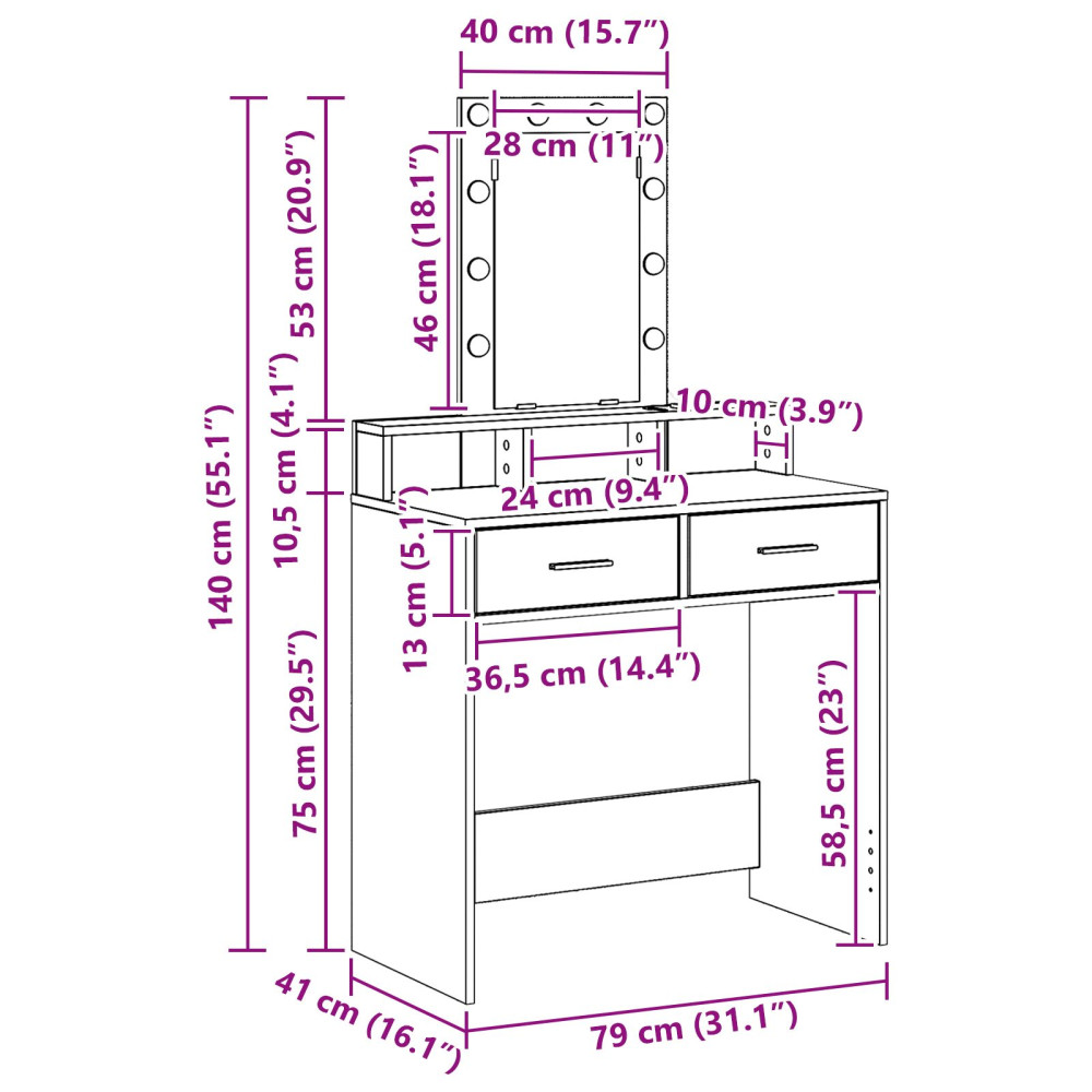 Produktbild för Smyckebord med låda Brun 79 x 41 x 140 cm Konstruerat trä