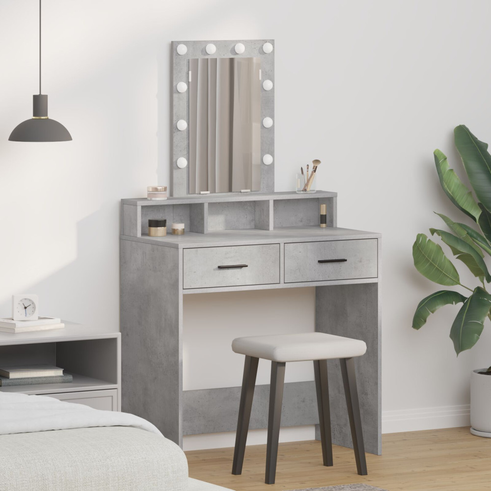 Produktbild för Smyckebord med låda Grå 79 x 41 x 140 cm Konstruerat trä