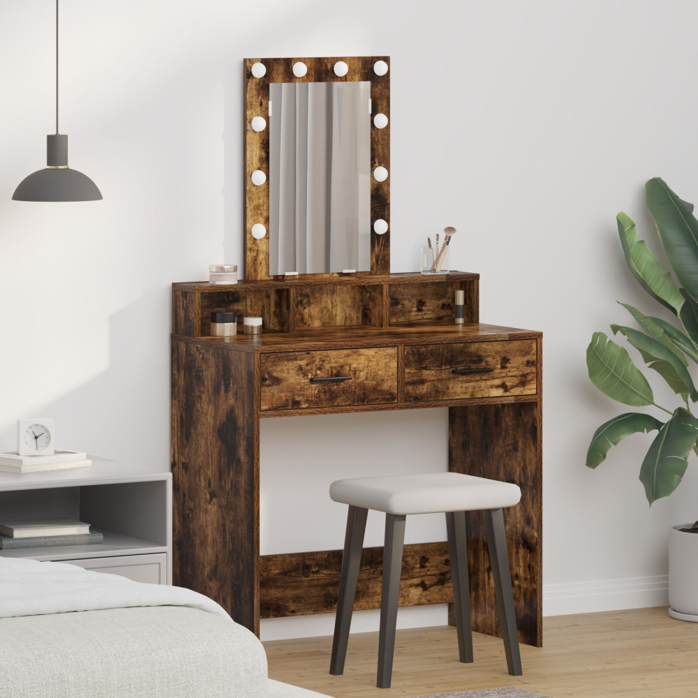 Produktbild för Smyckebord med låda Brun 79 x 41 x 140 cm Konstruerat trä