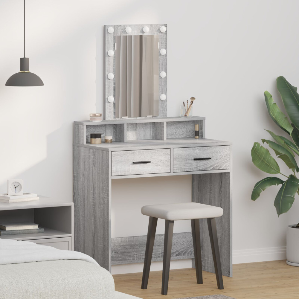 Produktbild för Smyckebord med låda Grå 79 x 41 x 140 cm Konstruerat trä