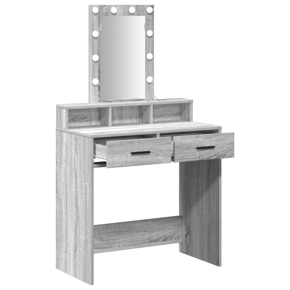 Produktbild för Smyckebord med låda Grå 79 x 41 x 140 cm Konstruerat trä