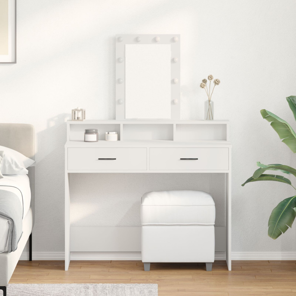 Produktbild för Smyckebord med låda Vit 100 x 41 x 140 cm Konstruerat trä