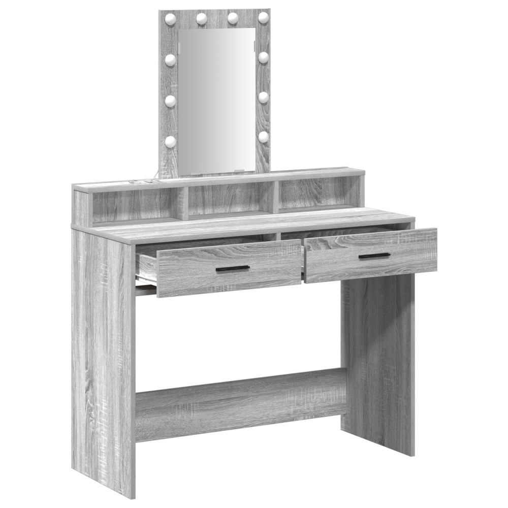 Produktbild för Smyckebord med låda Grå 100 x 41 x 140 cm Konstruerat trä