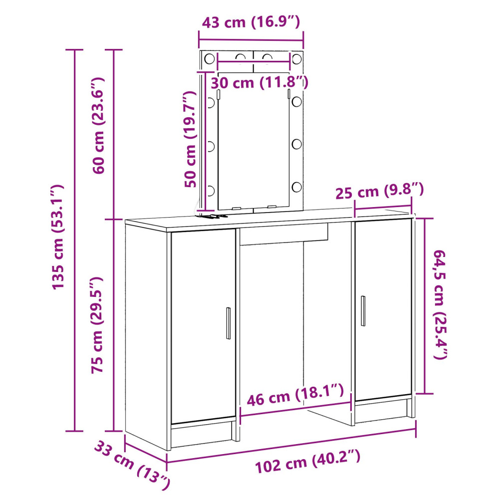 Produktbild för Smyckebord med dörr Ljusgrå 102 x 33 x 135 cm Konstruerat trä