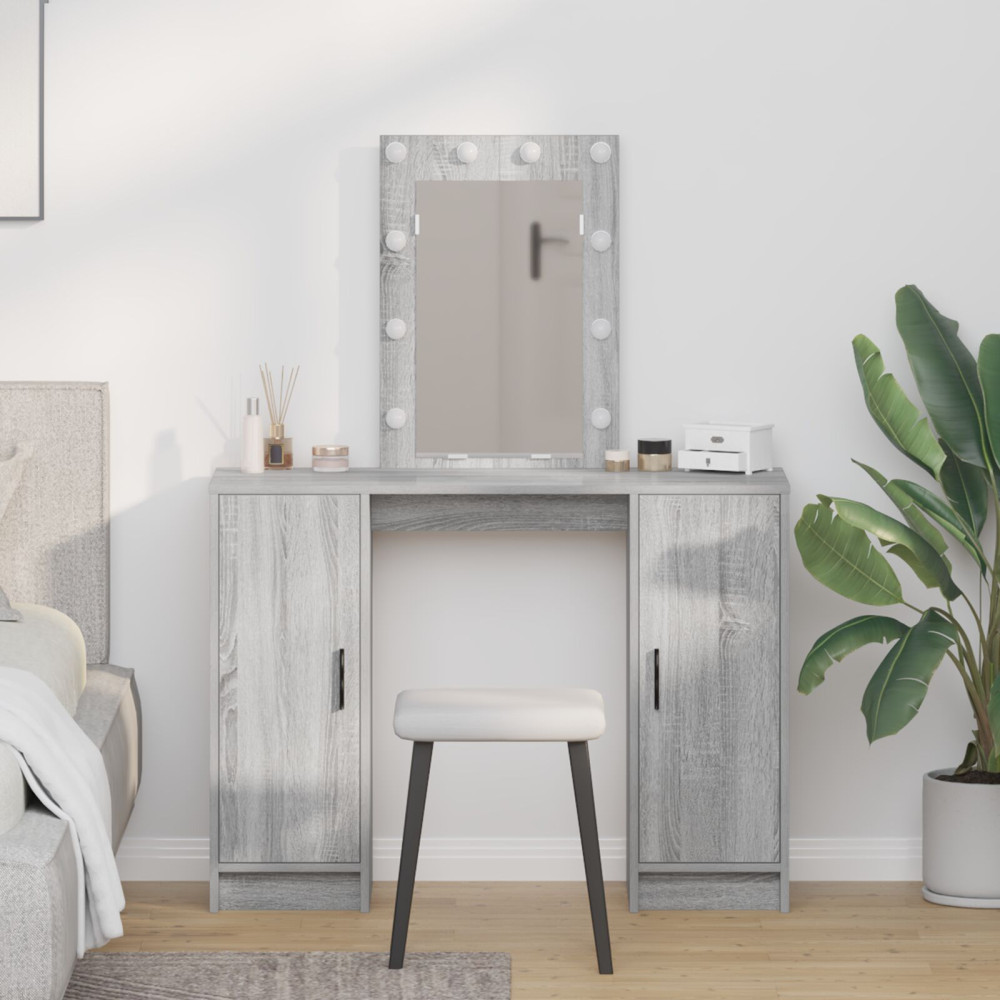 Produktbild för Smyckebord med lagring Grå 102 x 33 x 135 cm Konstruerat trä