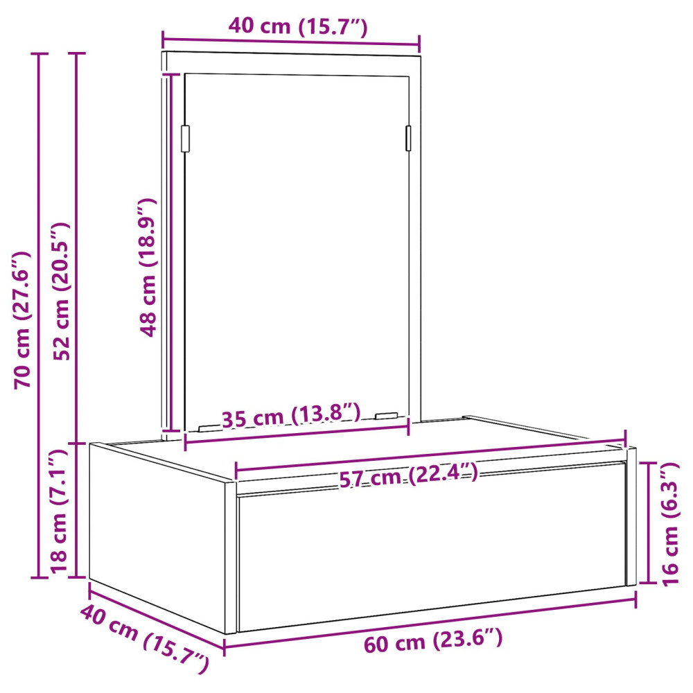 Produktbild för Smyckebord med låda Brun 60 x 40 x 70 cm Konstruerat trä