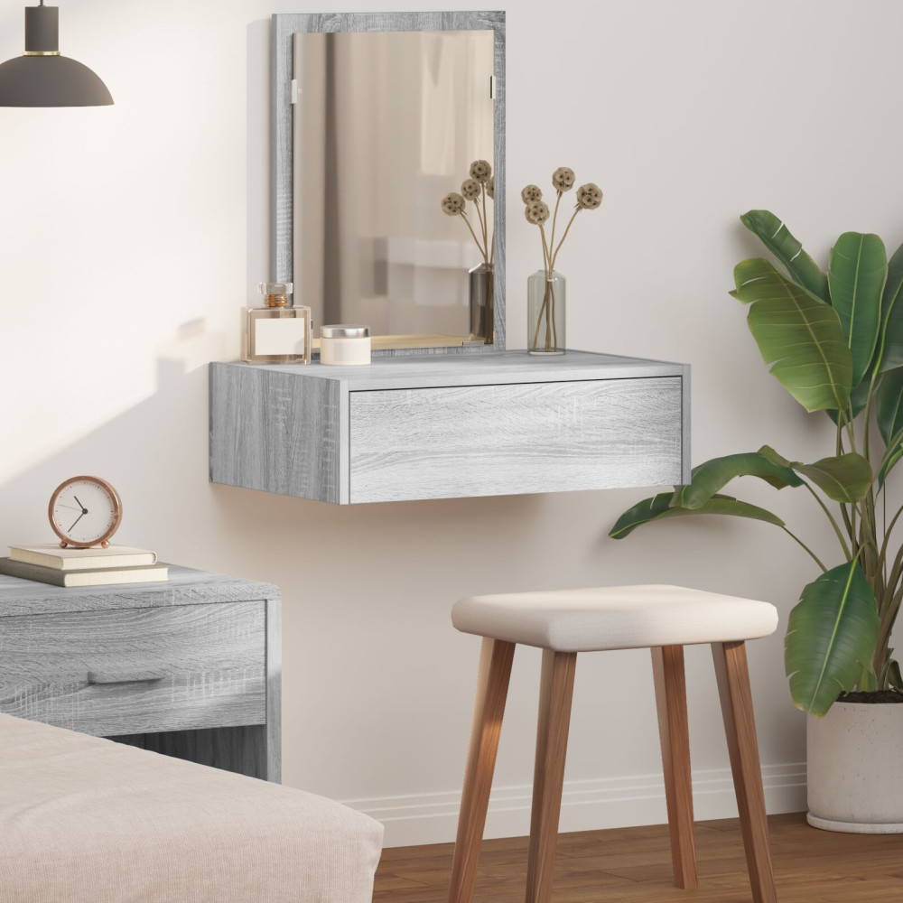 Produktbild för Smyckebord med låda Grå 60 x 40 x 70 cm Konstruerat trä