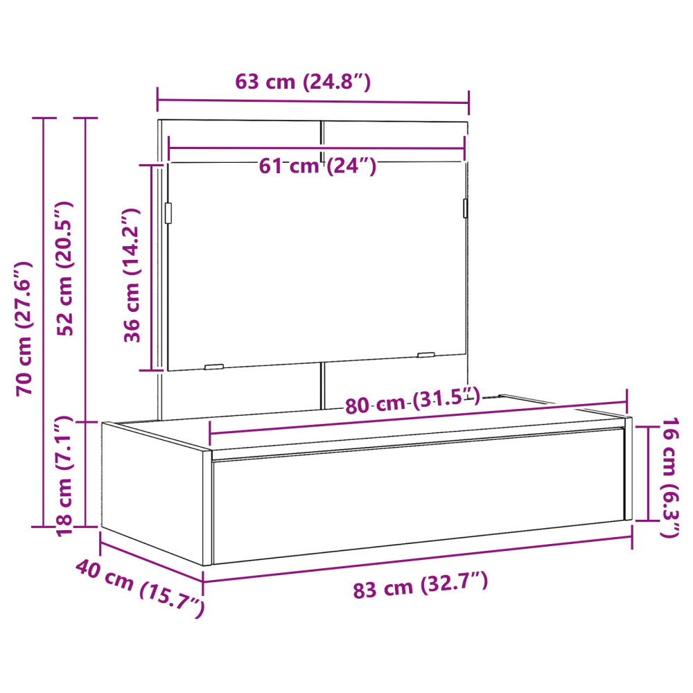 Produktbild för Smyckebord med låda Brun 83 x 40 x 70 cm Konstruerat trä
