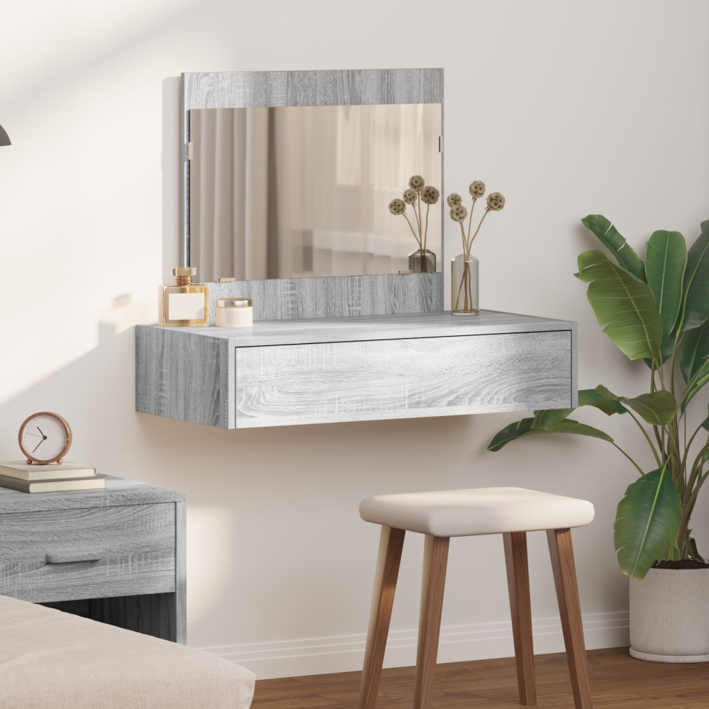 Produktbild för Smyckebord med låda Grå 83 x 40 x 70 cm Konstruerat trä