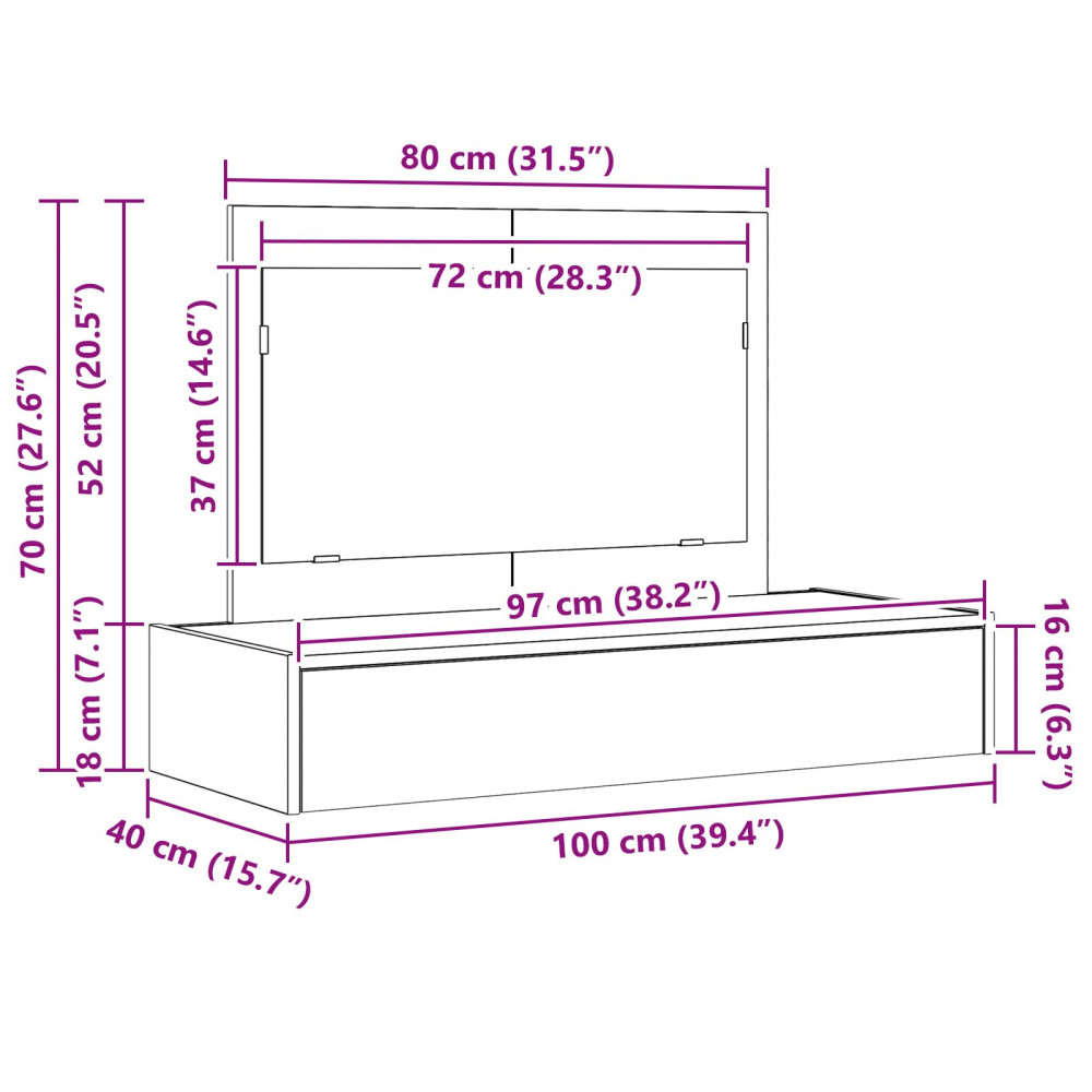Produktbild för Smyckebord med låda Vit 100 x 40 x 70 cm Konstruerat trä