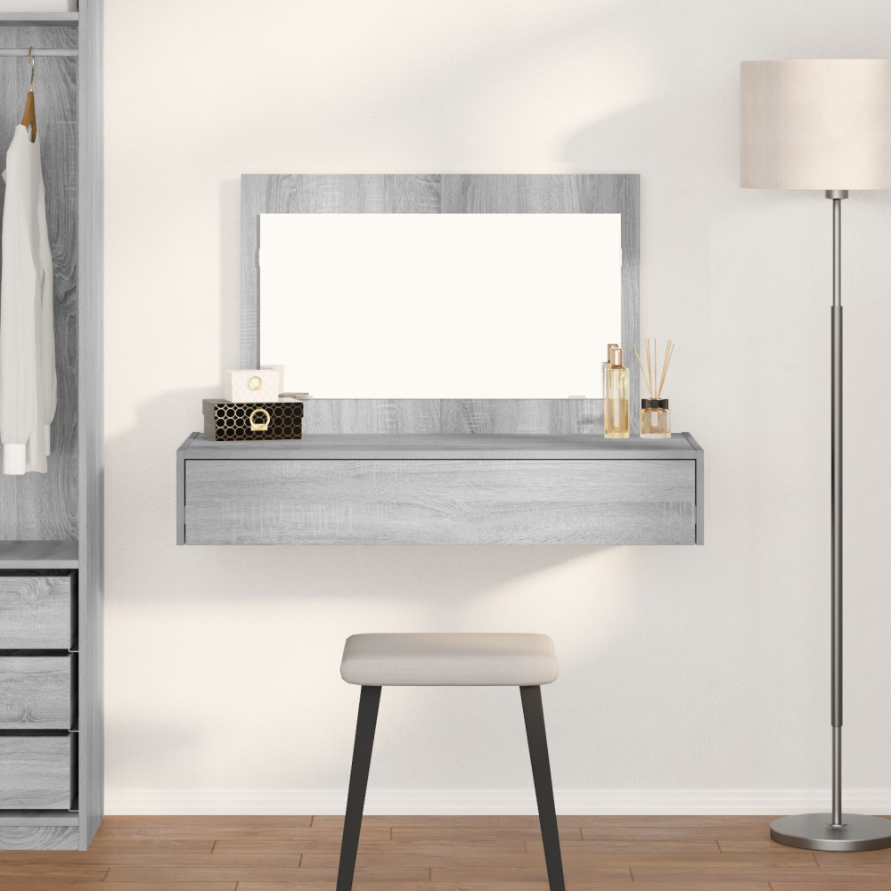 Produktbild för Smyckebord med låda Grå 100 x 40 x 70 cm Konstruerat trä