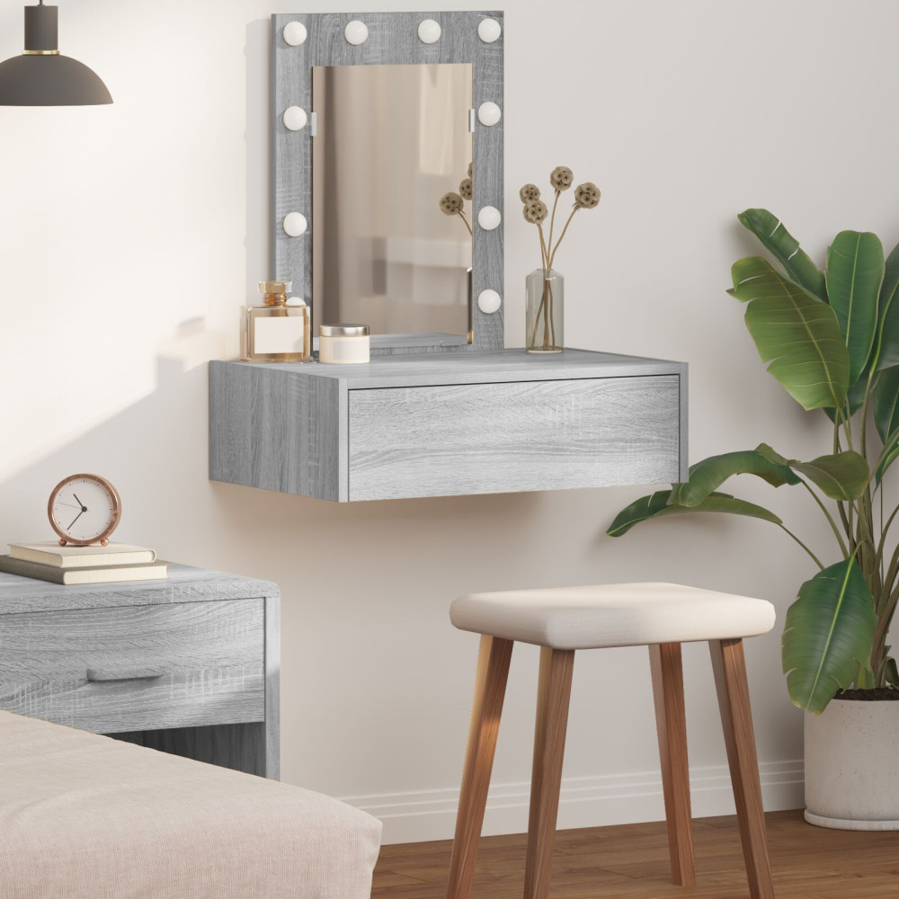 Produktbild för Smyckebord med låda Grå 60 x 40 x 70 cm Konstruerat trä