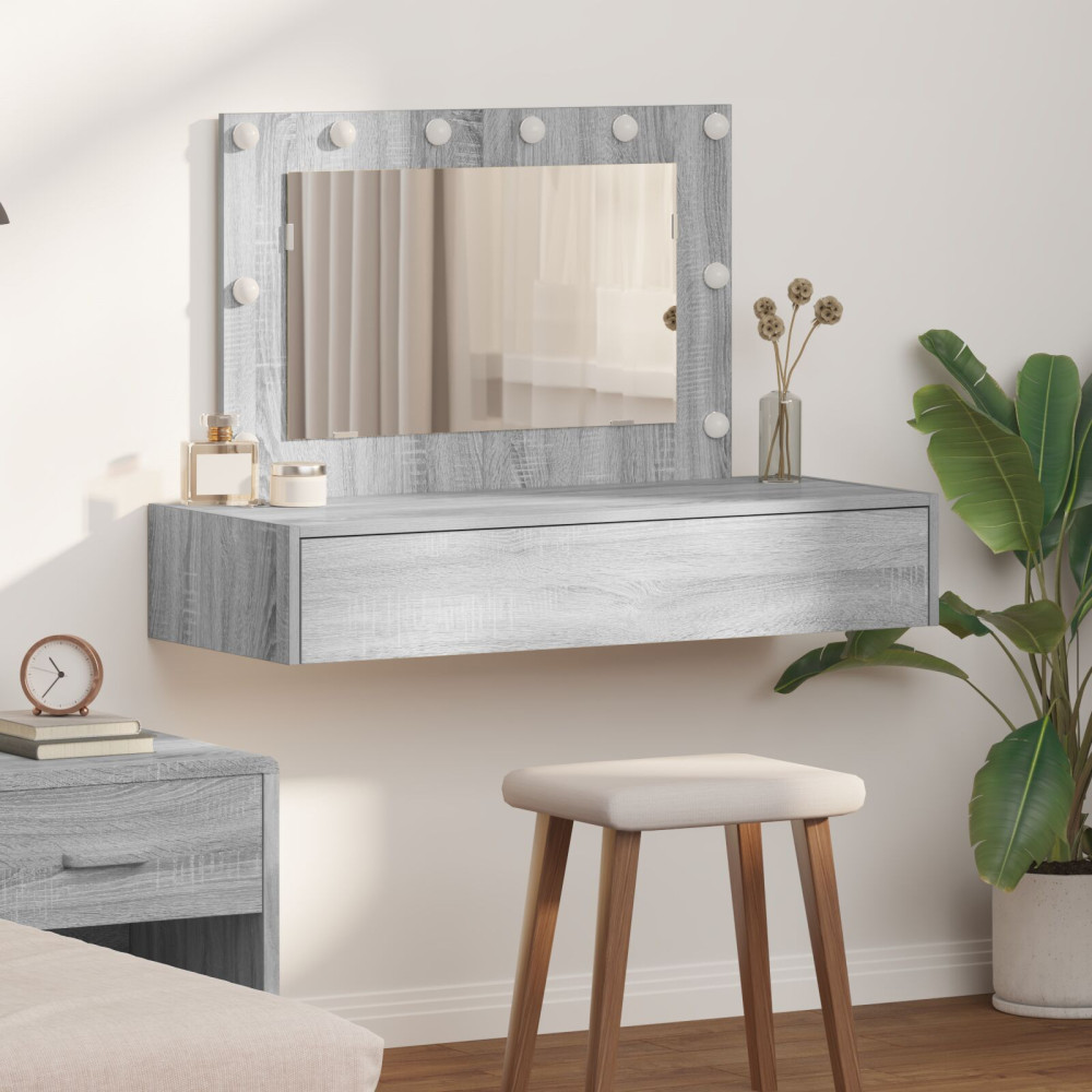 Produktbild för Smyckebord med låda Grå 100 x 40 x 70 cm Konstruerat trä