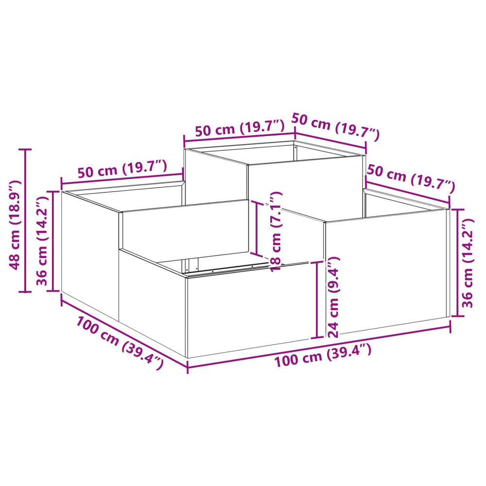 Produktbild för Trädgårdsplanterare Vit 100 x 100 x 48 cm Stål