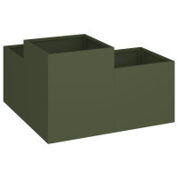 Produktbild för Trädgårdsplanterare Olivgrön 100 x 100 x 48 cm Stål