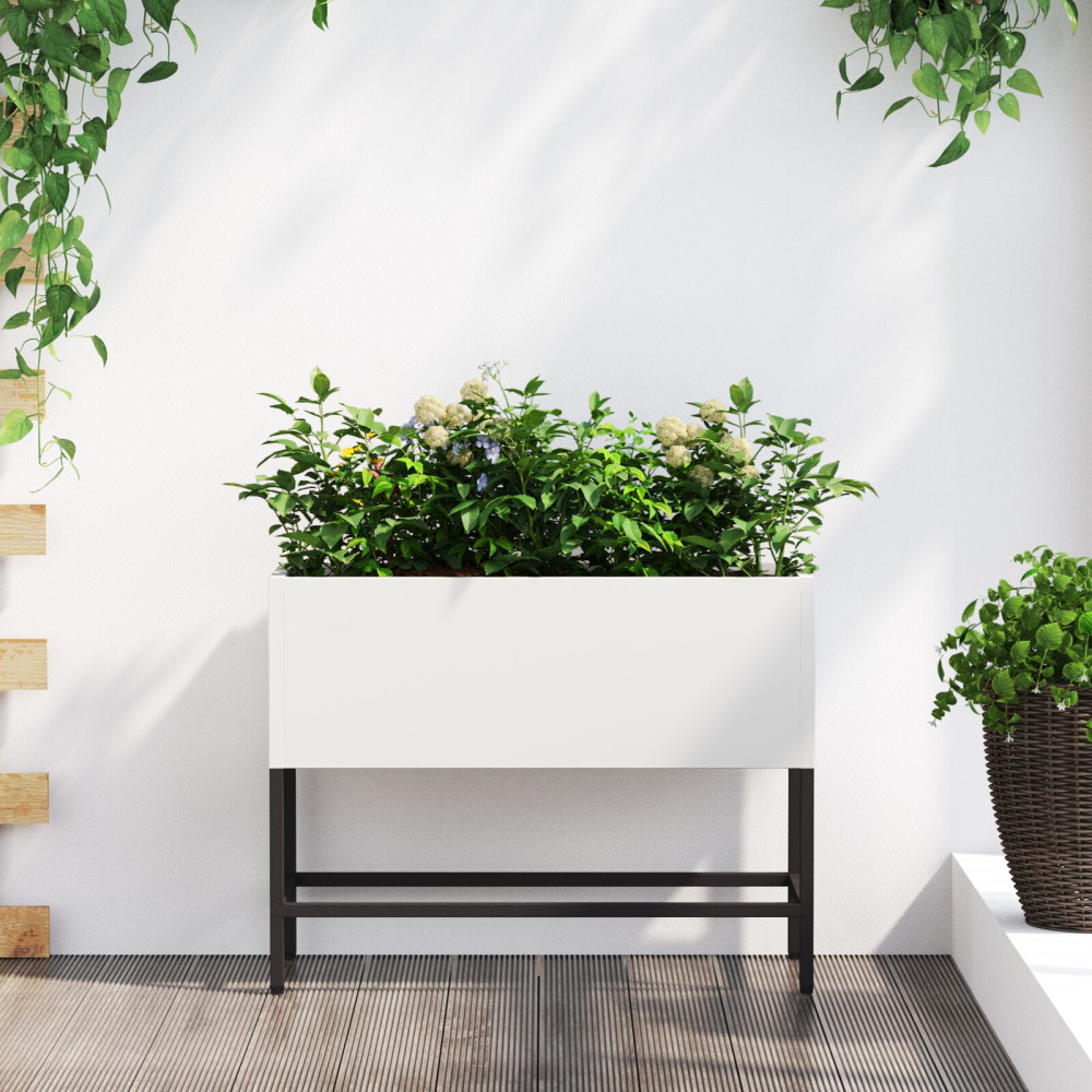 Produktbild för Höjdträdgårdsplanterare Vit 60 x 26 x 48 cm Stål