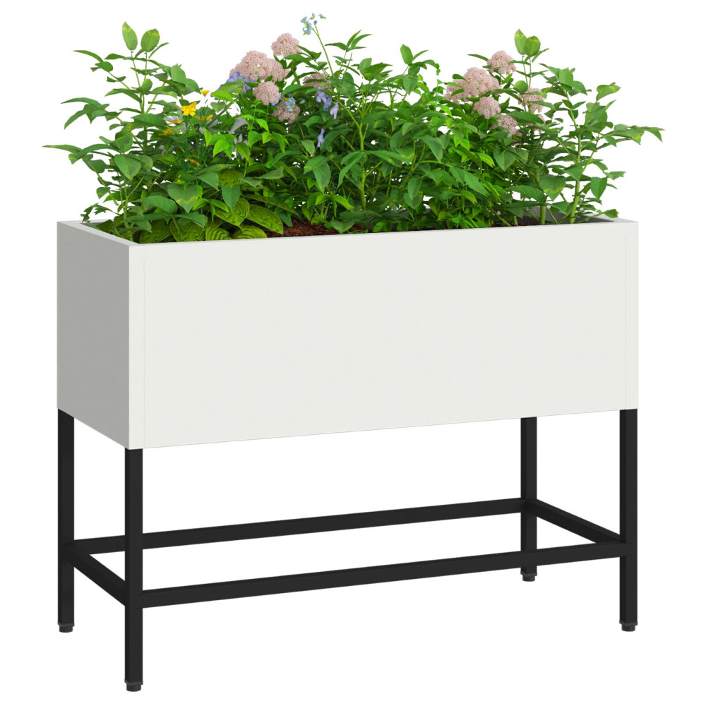 Produktbild för Höjdträdgårdsplanterare Vit 60 x 26 x 48 cm Stål