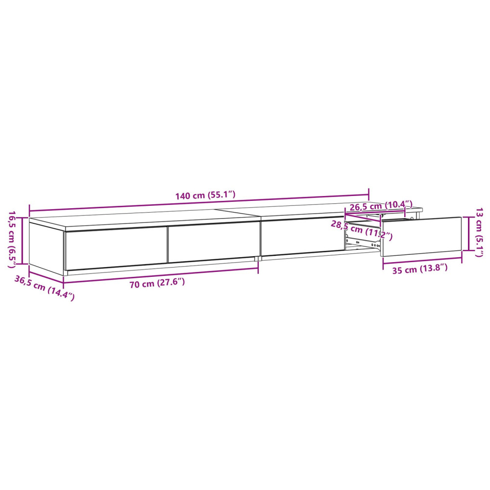 Produktbild för Sänglådor Svart Ek 140 x 36,5 x 16,5 cm Konstruerat trä