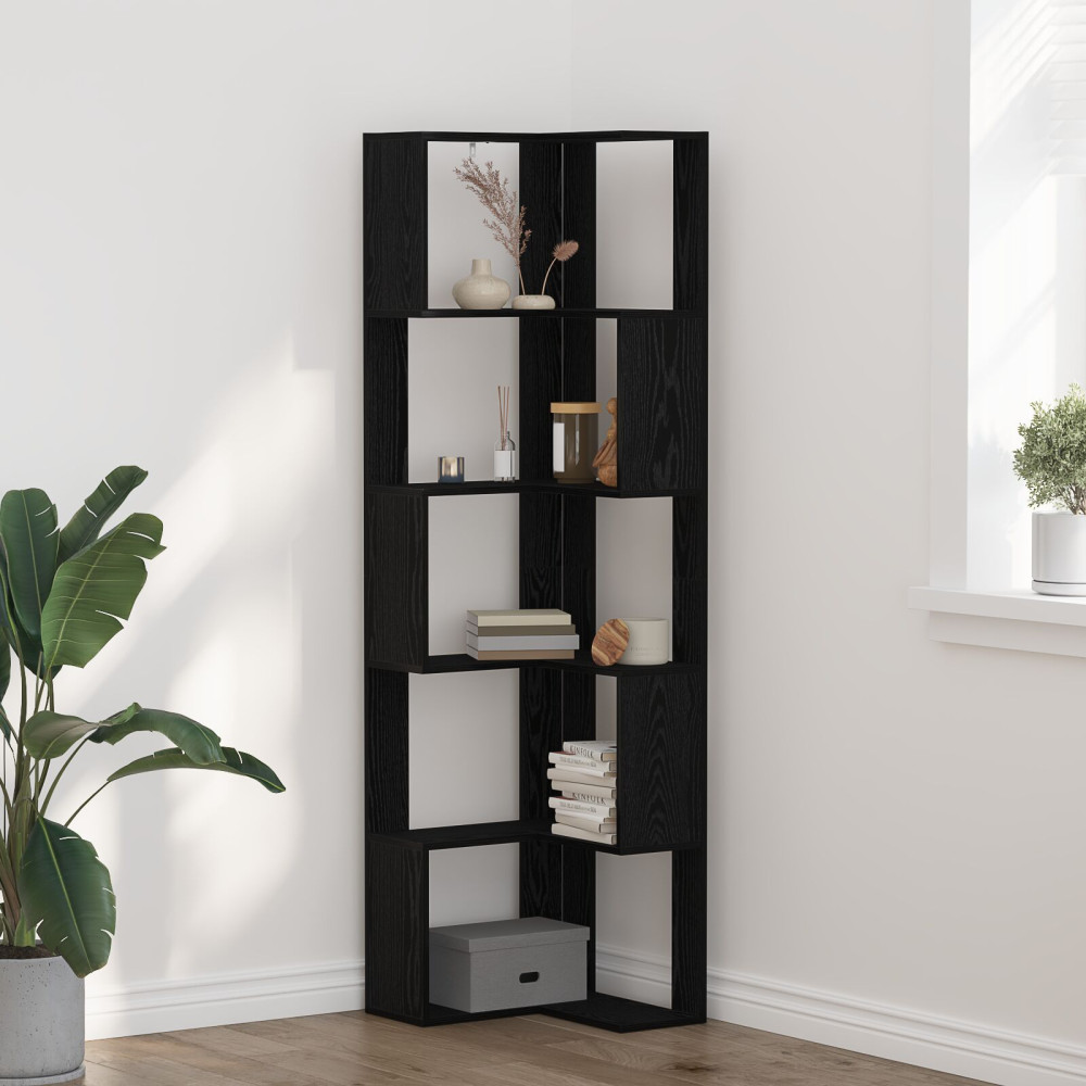 Produktbild för Bokhylla Svart Ek 50 x 50 x 179 cm