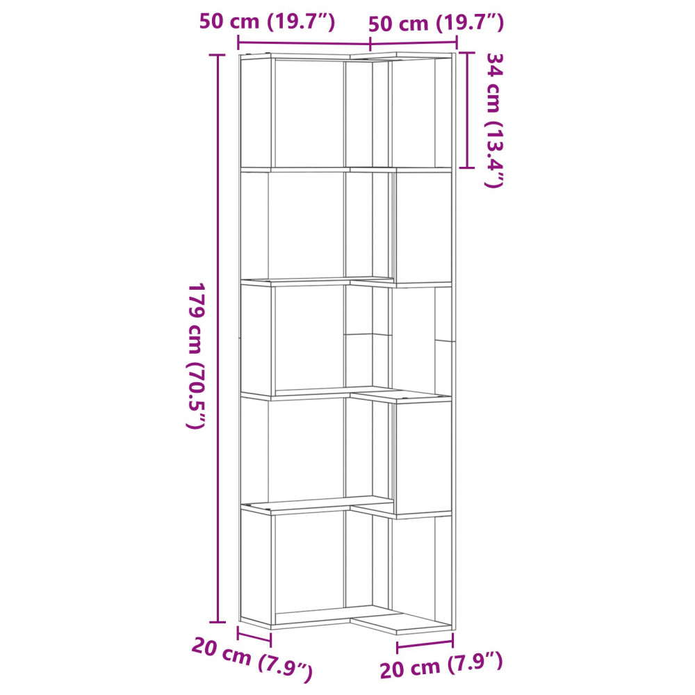 Produktbild för Bokhylla Svart Ek 50 x 50 x 179 cm