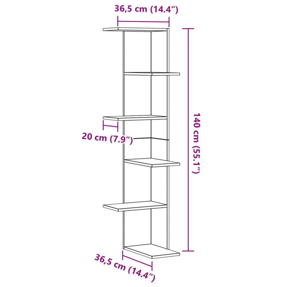 Produktbild för Väggkrokhylla med hylla Svart Ek 36.5 x 36.5 x 140 cm