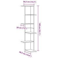 Produktbild för Väggkrokhylla med hylla Svart Ek 36.5 x 36.5 x 140 cm