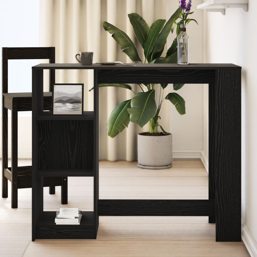 Produktbild för Barbord med hylla Svart Ek 124 x 46 x 103.5 cm Konstruerat trä