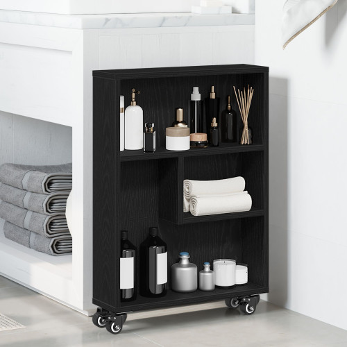 vidaXL Smal förvaringsvagn Svart Ek 48 x 13 x 68 cm