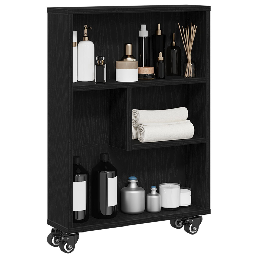 Produktbild för Smal förvaringsvagn Svart Ek 48 x 13 x 68 cm