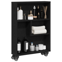 Produktbild för Smal förvaringsvagn Svart Ek 48 x 13 x 68 cm