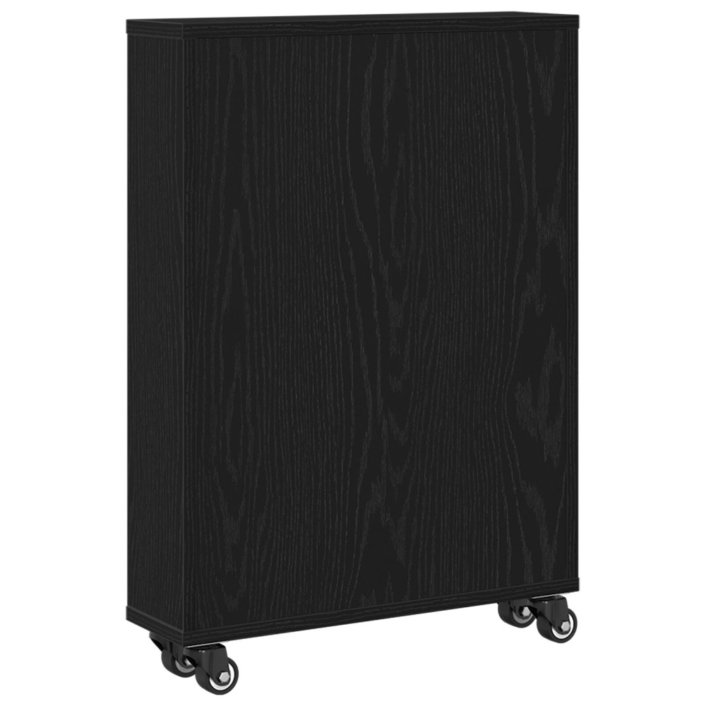 Produktbild för Smal förvaringsvagn Svart Ek 48 x 13 x 68 cm