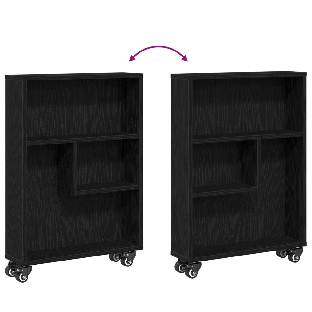 Produktbild för Smal förvaringsvagn Svart Ek 48 x 13 x 68 cm